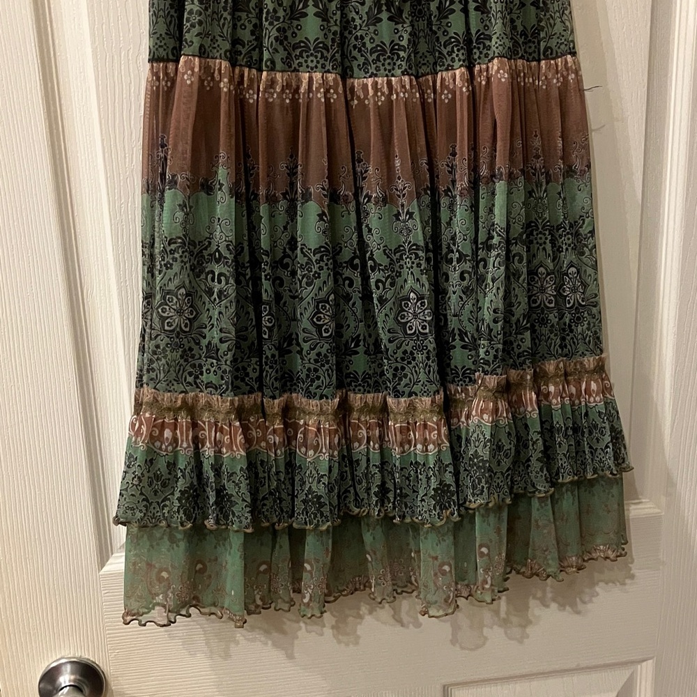 Lapis Green and Brown Floral Tiered Maxi Skirt - Picture 3 of 7
